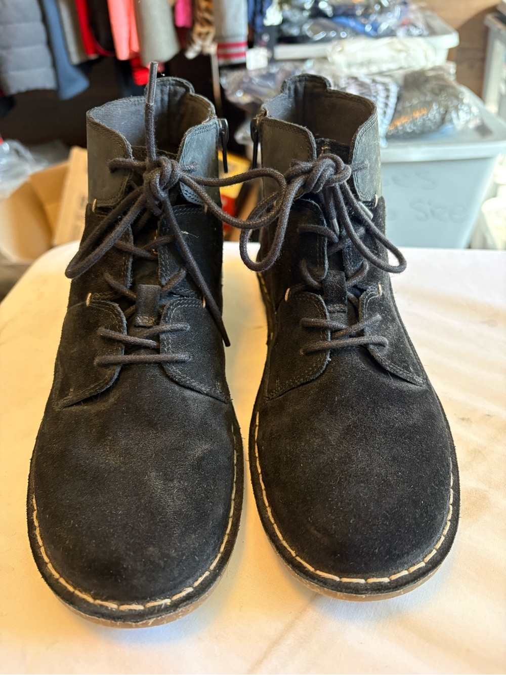 Clarks Black Suede/Leather Lace-Up Ankle Boots